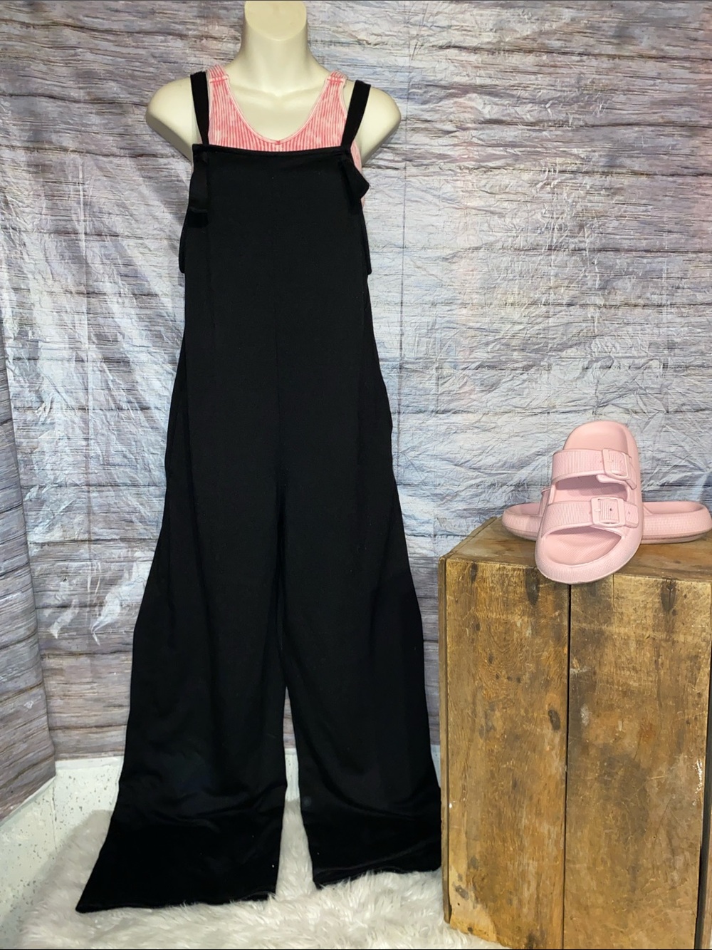 Live To Be Spoiled Black Wide-Leg Jumpsuit with Adjustable Straps